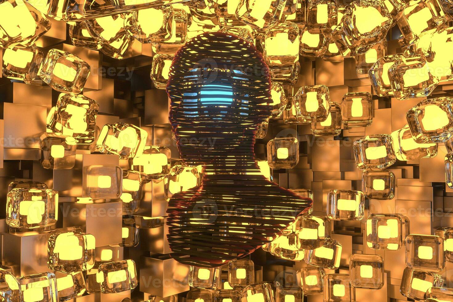 The head of the virtual robot with concepts of artificial intelligence, 3d rendering. photo