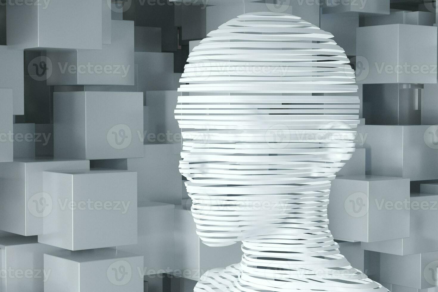 The head of the virtual robot with concepts of artificial intelligence, 3d rendering. photo