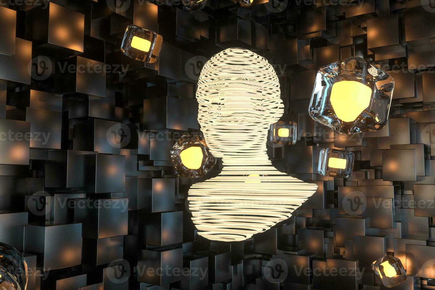 The head of the virtual robot with concepts of artificial intelligence, 3d rendering. photo