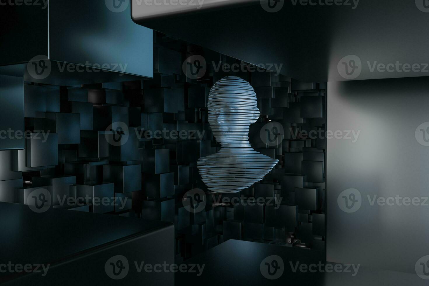 The head of the virtual robot with concepts of artificial intelligence, 3d rendering. photo
