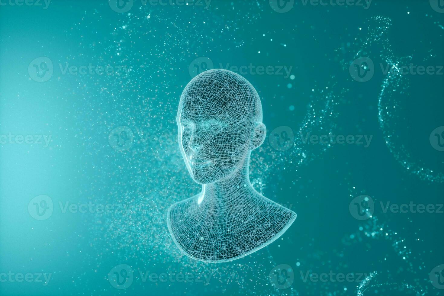 Artificial intelligence head, Lines and head, 3d rendering. photo