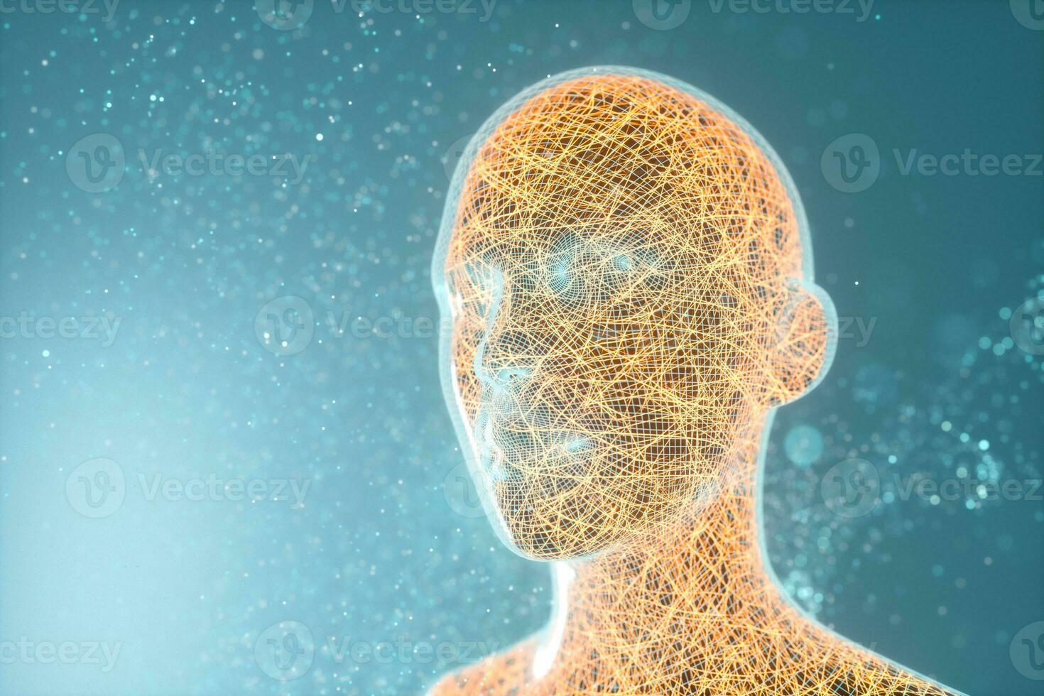 Artificial intelligence head, Lines and head, 3d rendering. photo
