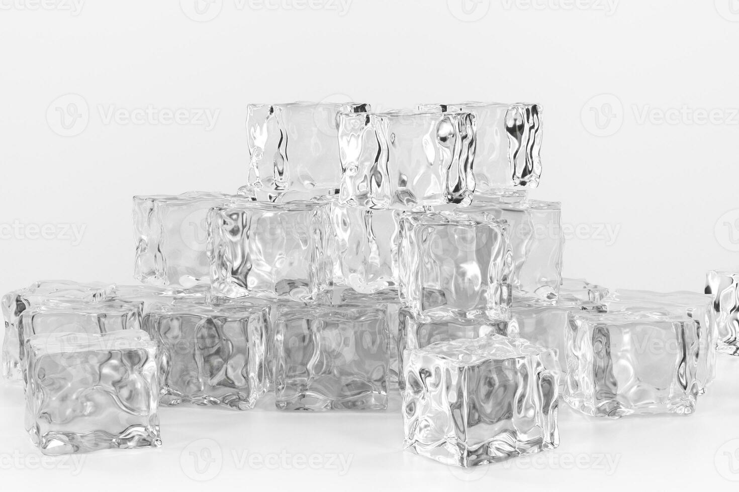 hielo cubitos apilado cada otro con blanco fondo, 3d representación. foto