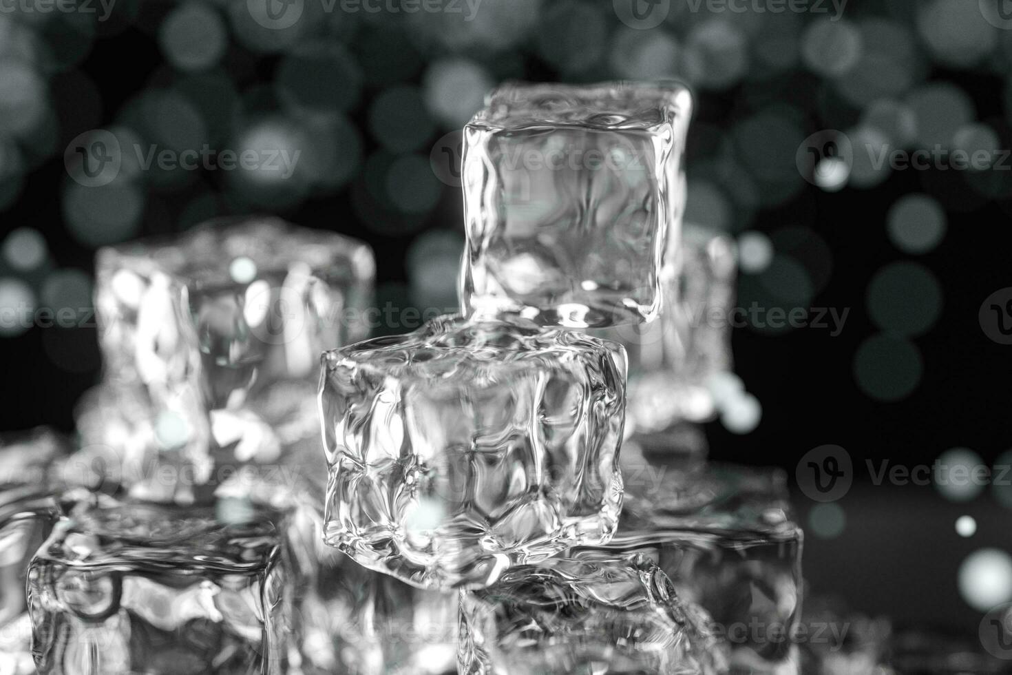 Ice cubes stacked each other with black background, 3d rendering. photo