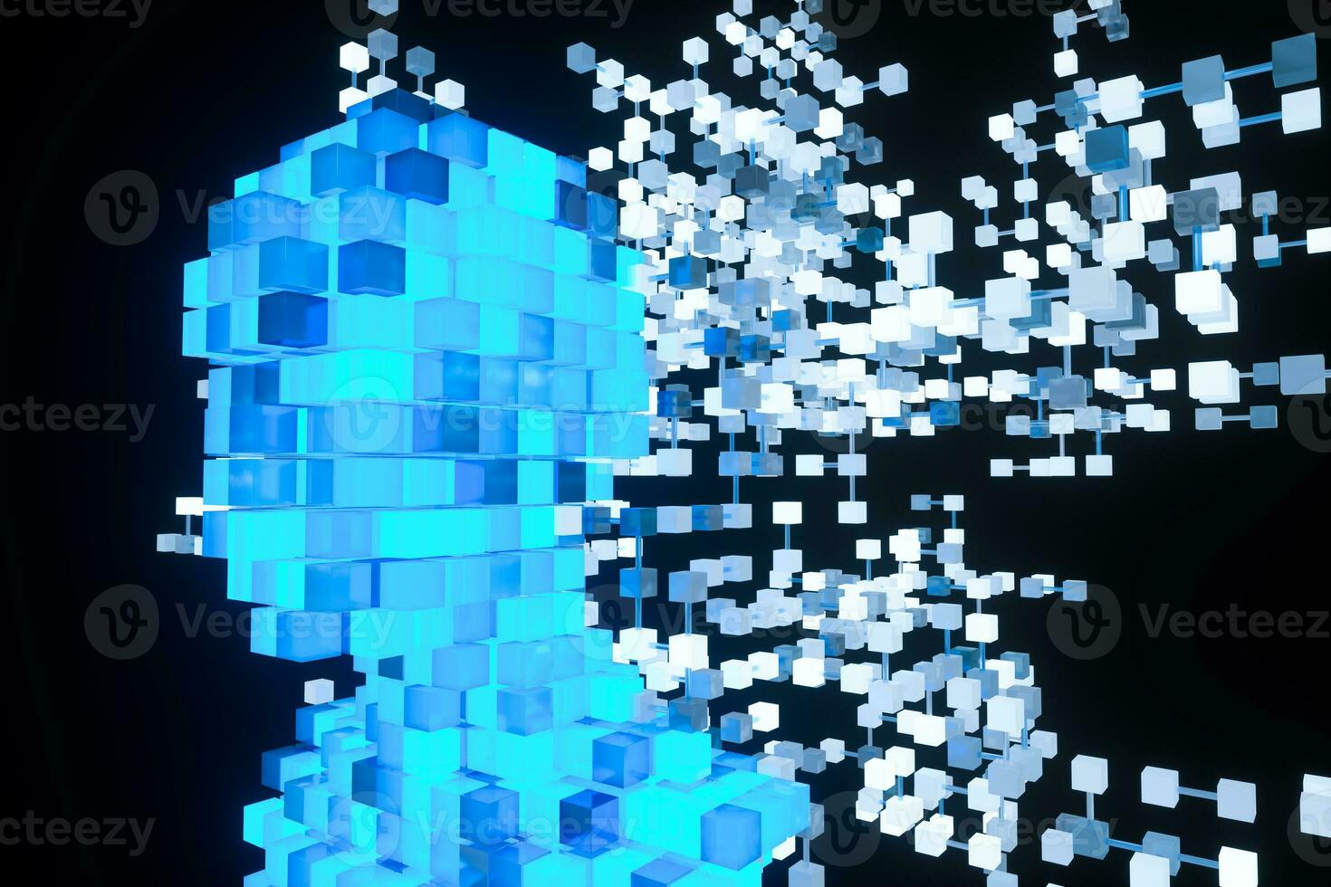 The head of the virtual robot with concepts of artificial intelligence, 3d rendering. photo