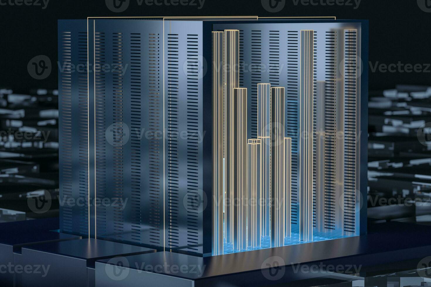 Blue and golden cube with glass material, 3d rendering. photo