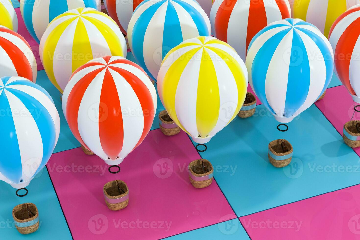 Multiple hot-air balloon with colorful background, 3d rendering. photo