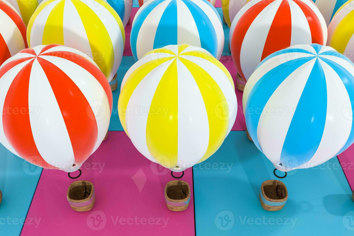 Multiple hot-air balloon with colorful background, 3d rendering. photo