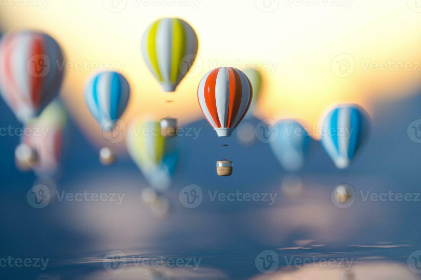 Hot air balloon flying over the ocean, 3d rendering. photo