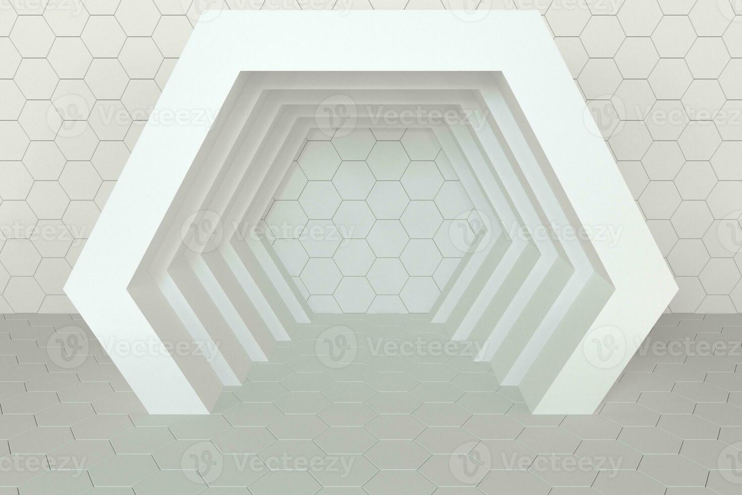Hexagonal tunnel space with hexagon cubes, 3d rendering. photo