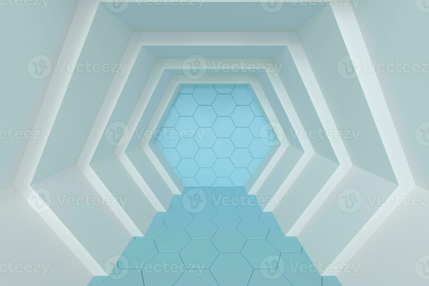 Hexagonal tunnel space with hexagon cubes, 3d rendering. photo