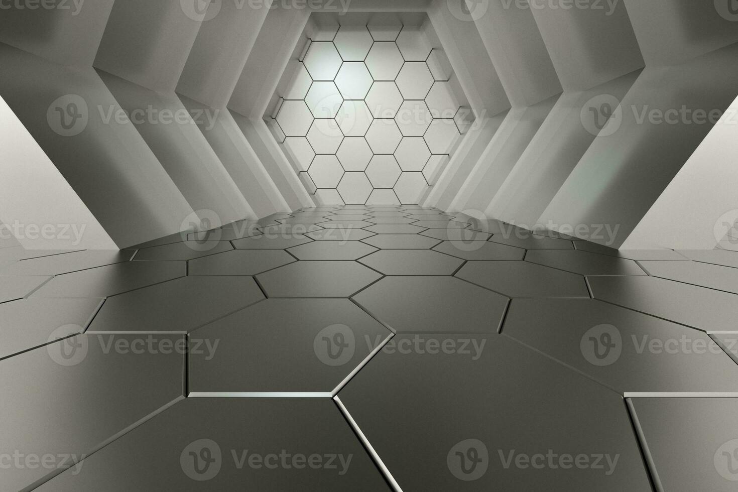 Hexagonal tunnel space with hexagon cubes, 3d rendering. photo