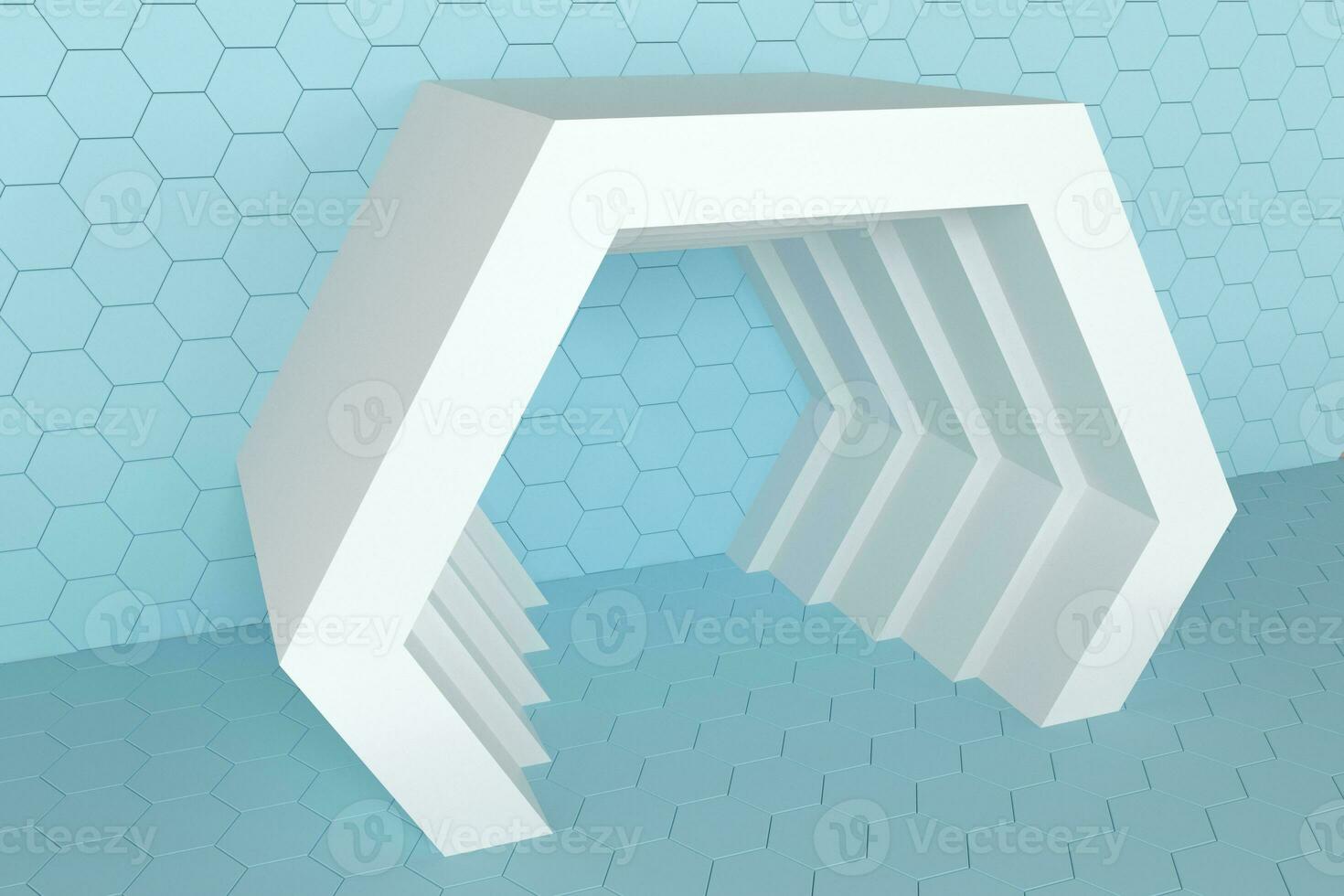 hexagonal túnel espacio con hexágono cubitos, 3d representación. foto