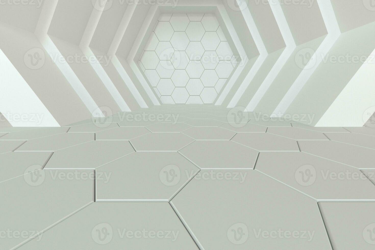 Hexagonal tunnel space with hexagon cubes, 3d rendering. photo