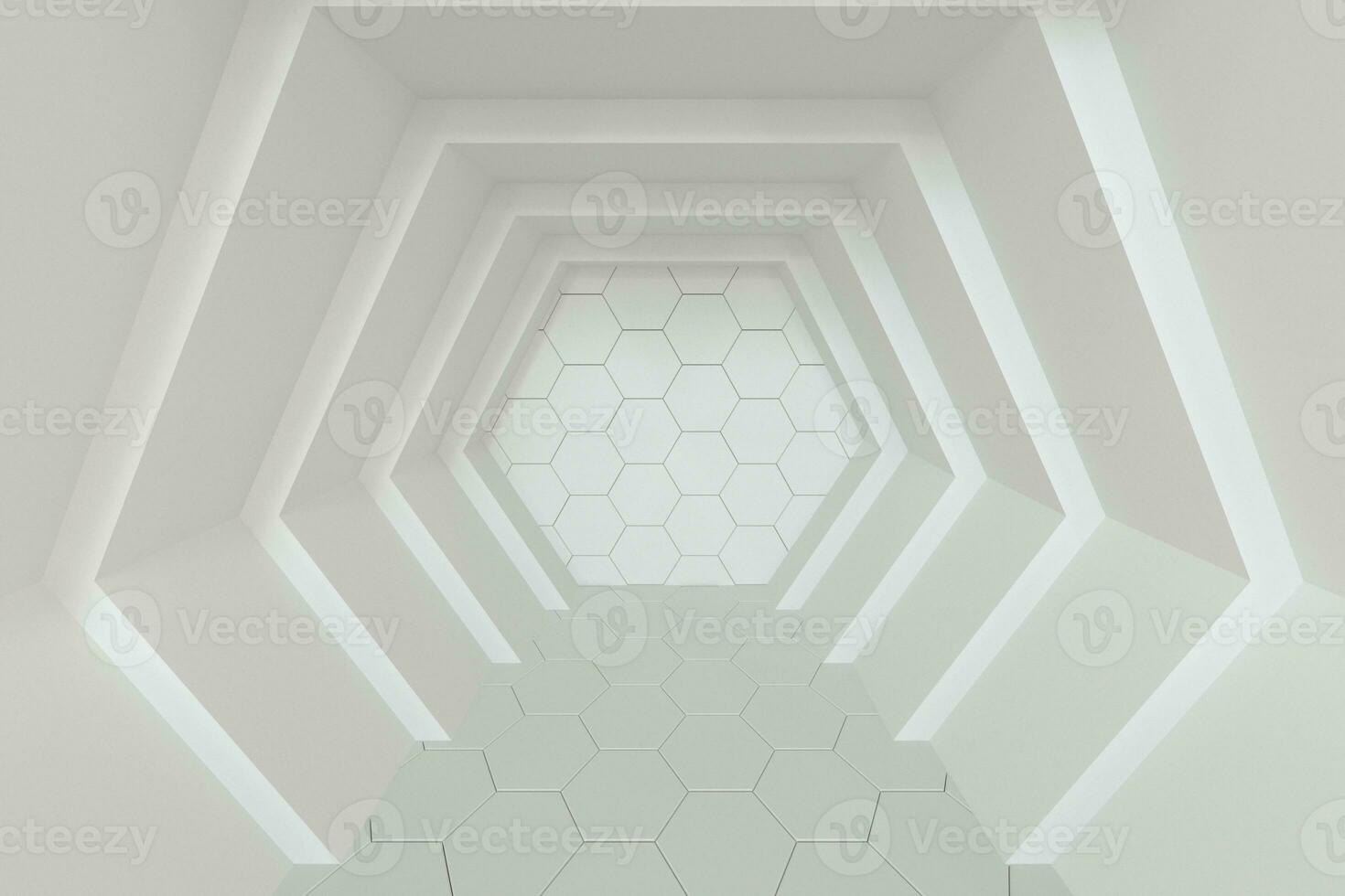 hexagonal túnel espacio con hexágono cubitos, 3d representación. foto