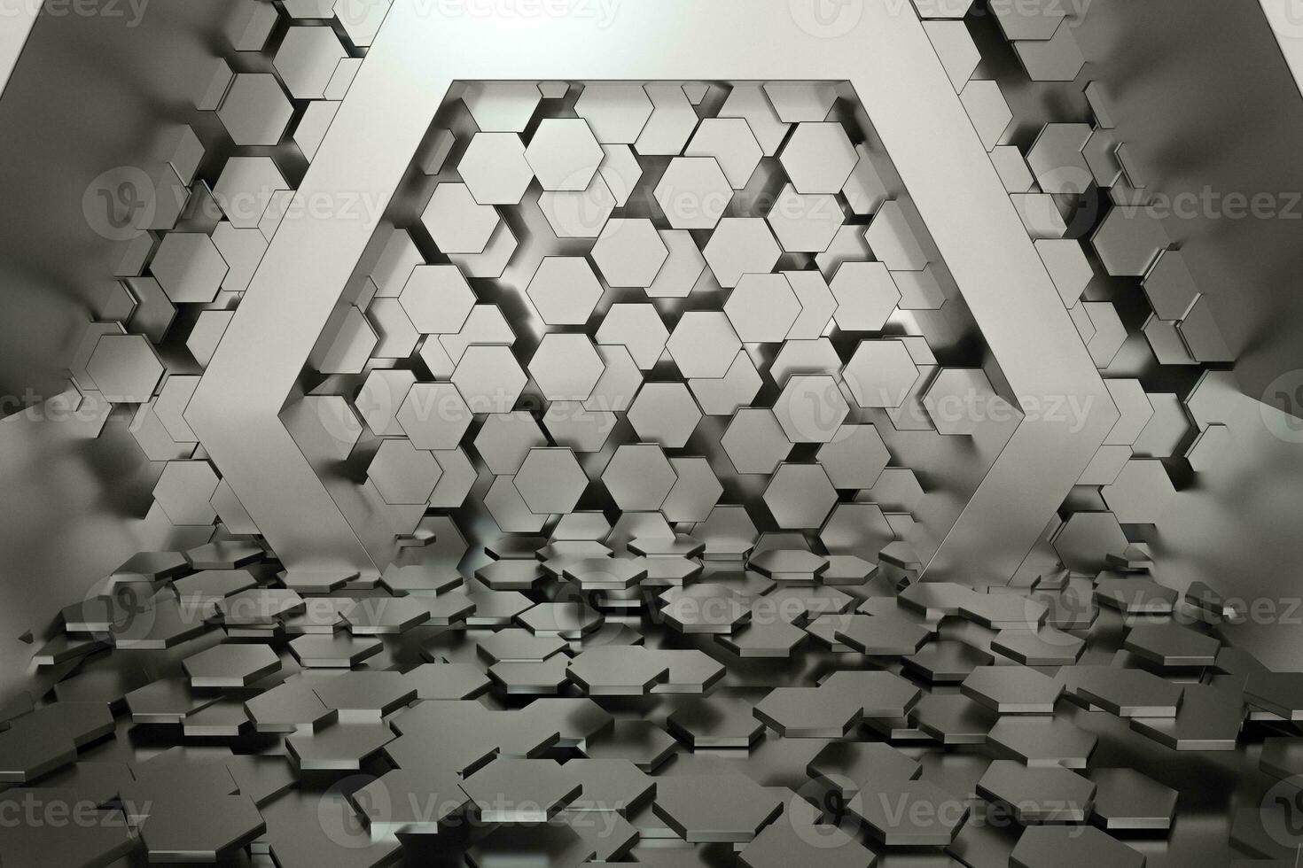Hexagonal tunnel space with hexagon cubes, 3d rendering. photo