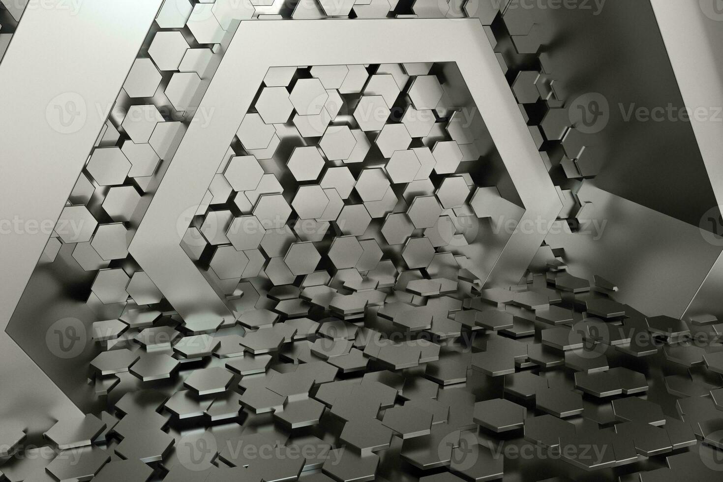 Hexagonal tunnel space with hexagon cubes, 3d rendering. photo