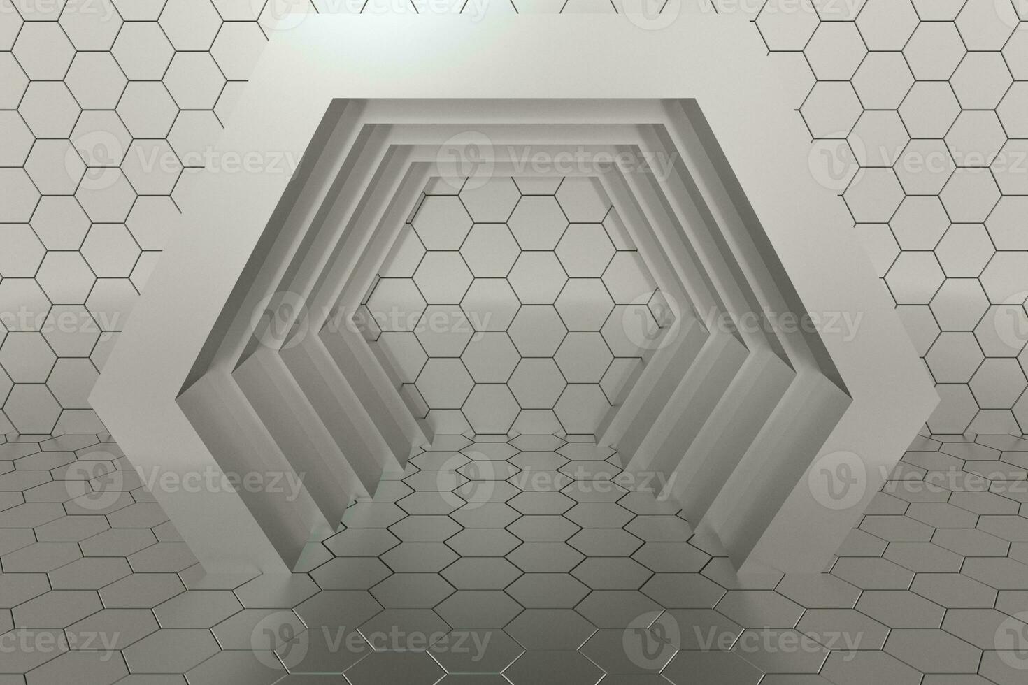 hexagonal túnel espacio con hexágono cubitos, 3d representación. foto