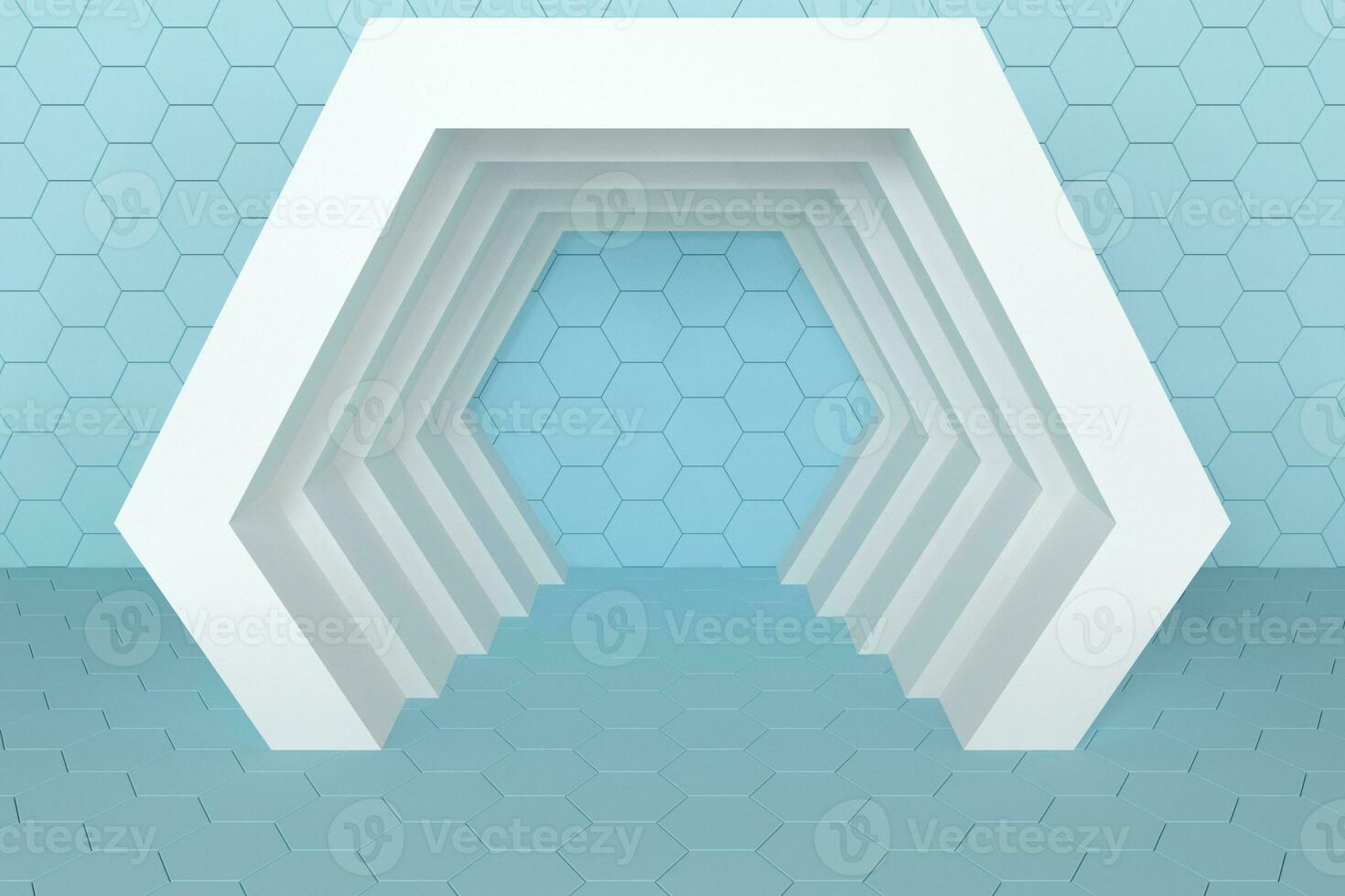 hexagonal túnel espacio con hexágono cubitos, 3d representación. foto