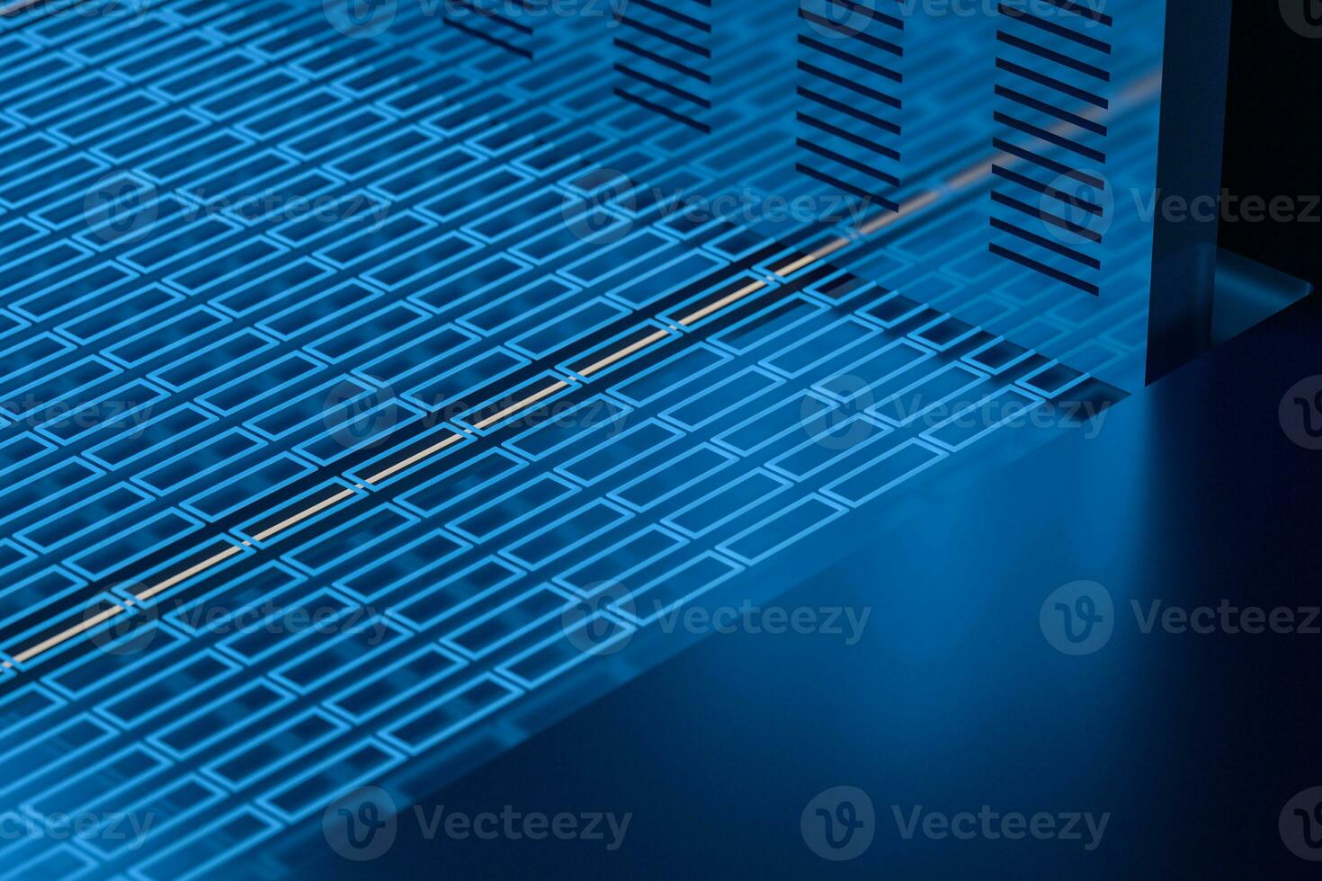 Blue and golden cube with glass material, 3d rendering. photo