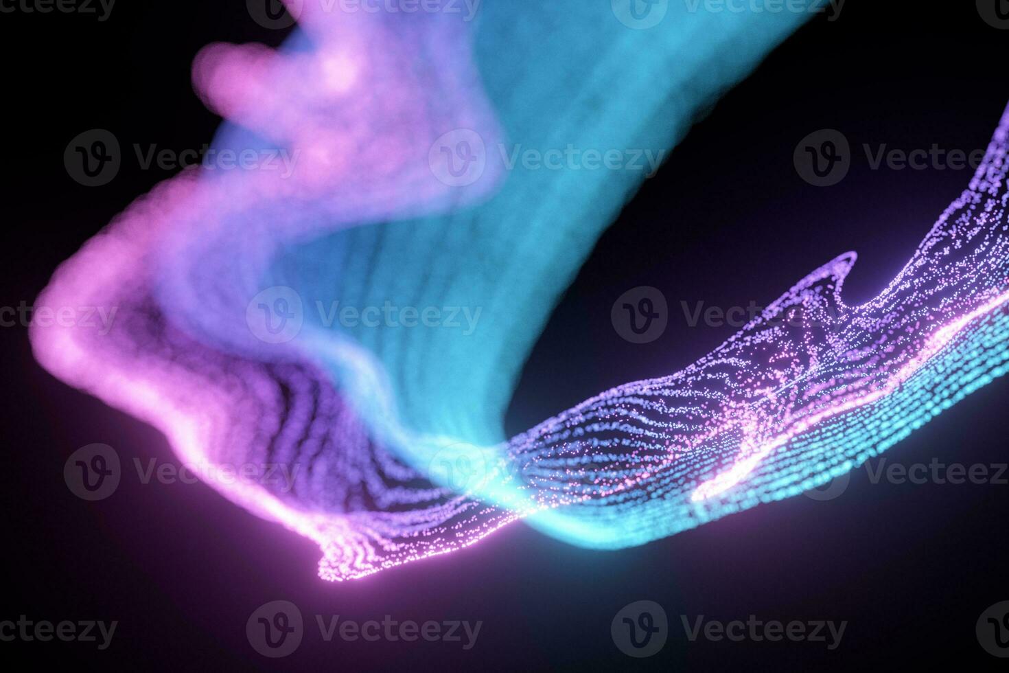 Glowing and flowing particles with dark background, 3d rendering. photo