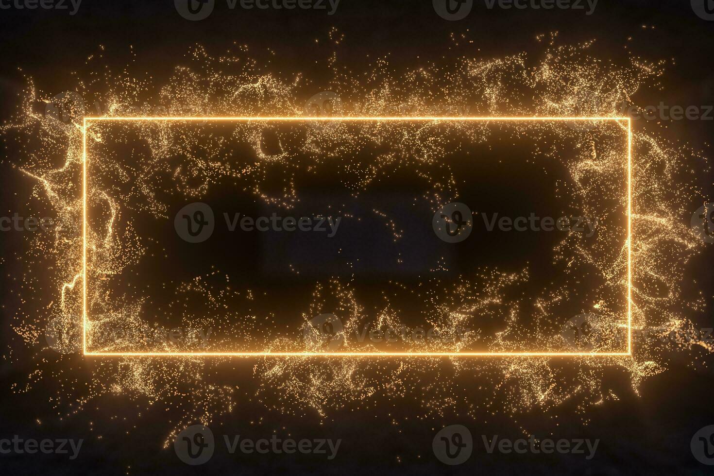The particles with geometrical shape in a dark room, 3d rendering. photo