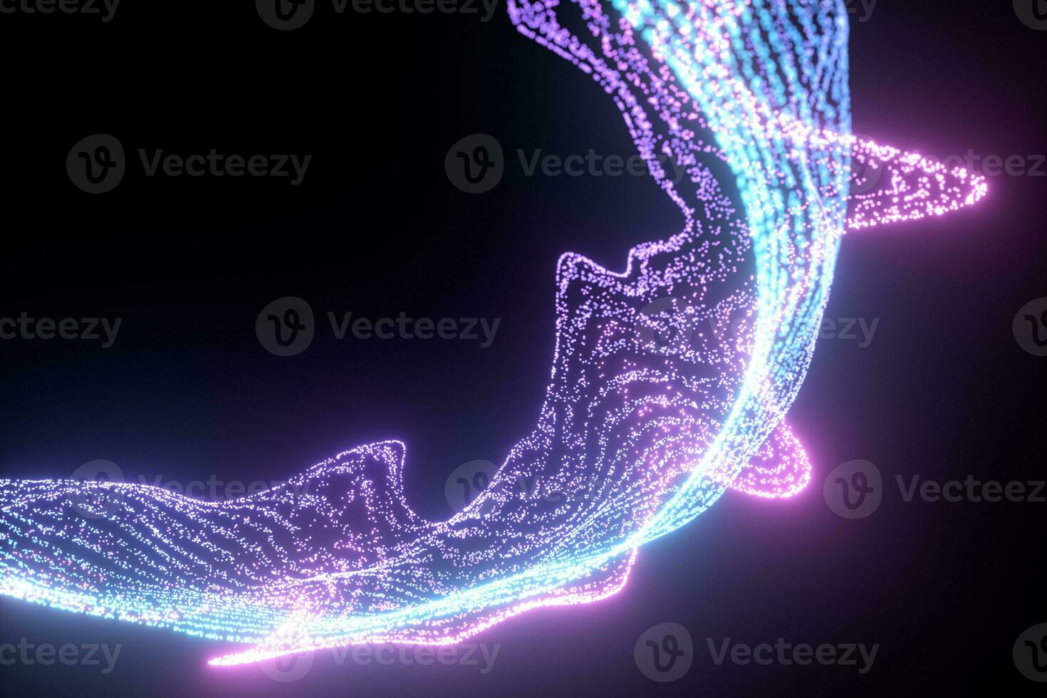 Glowing and flowing particles with dark background, 3d rendering. photo