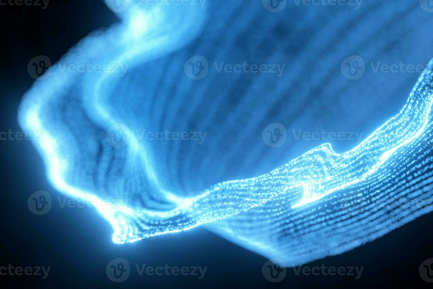 Glowing and flowing particles with dark background, 3d rendering. photo