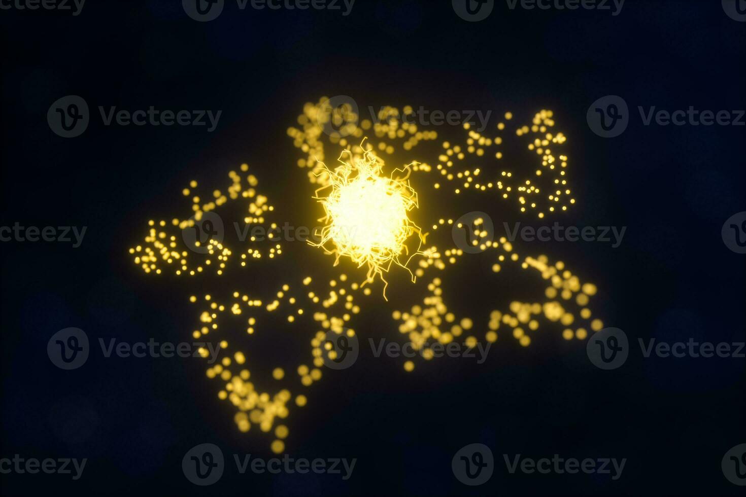 Glowing triangles and particles with dark background, 3d rendering. photo
