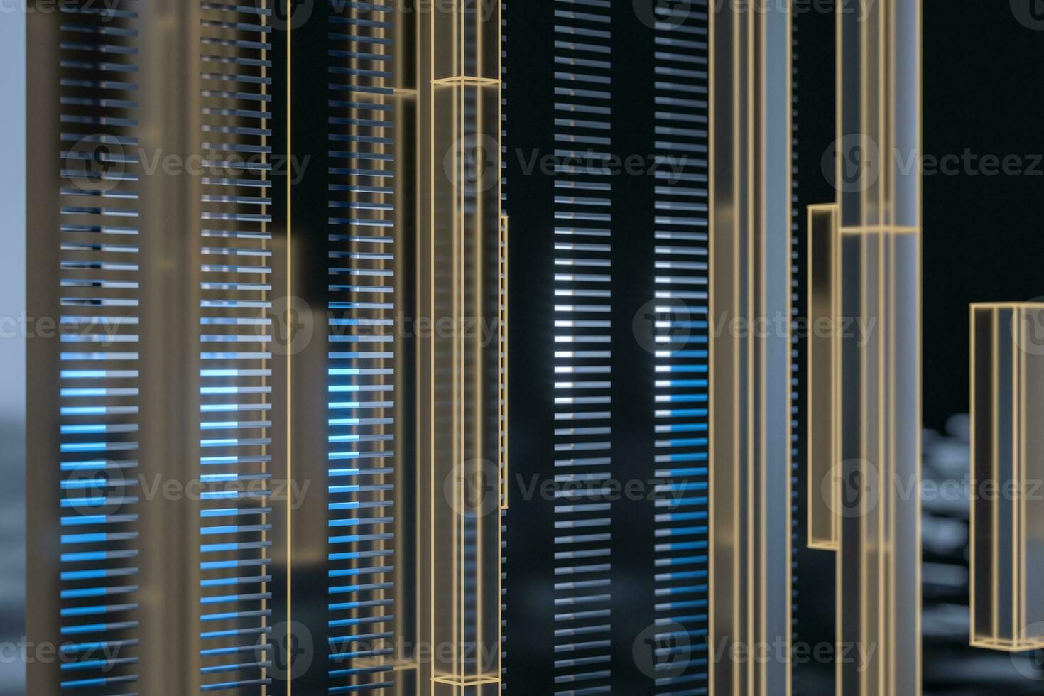 Blue and golden cube with glass material, 3d rendering. photo