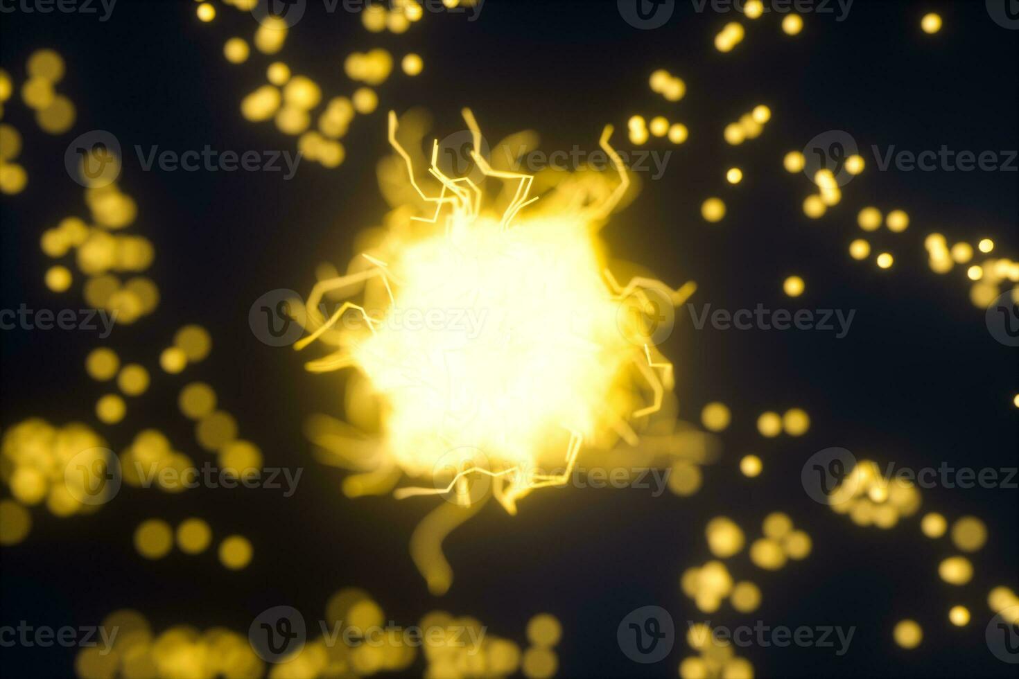 Glowing triangles and particles with dark background, 3d rendering. photo