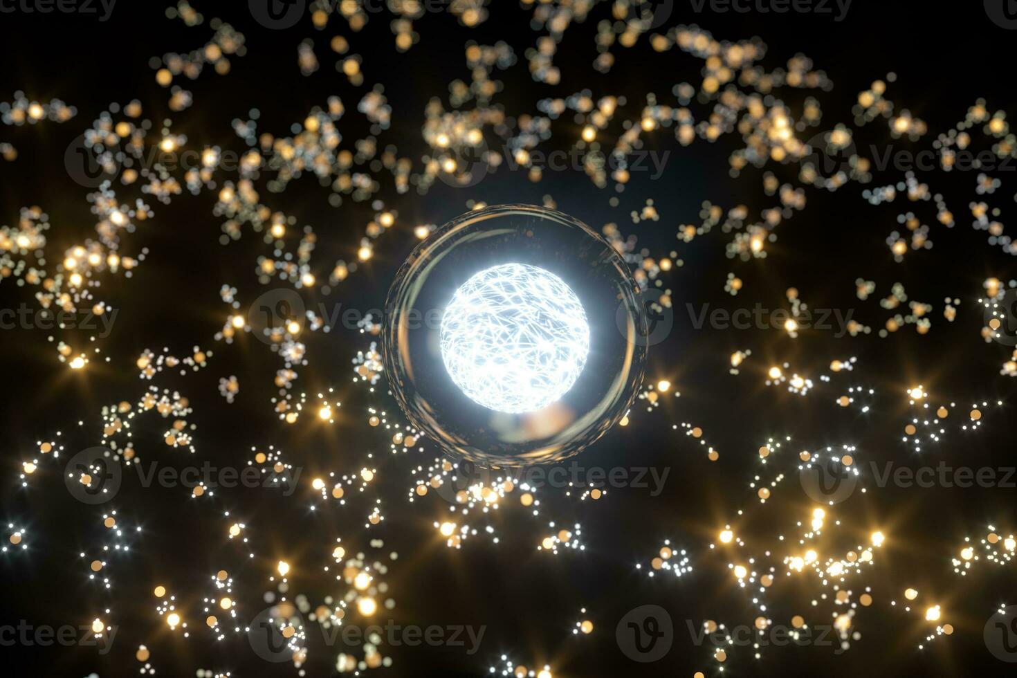 Glowing dots with dark background, dreamlike dots, 3d rendering. photo