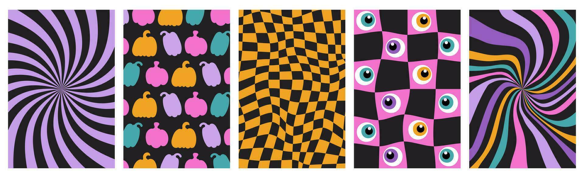 Halloween groovy poster set vector illustration isolated