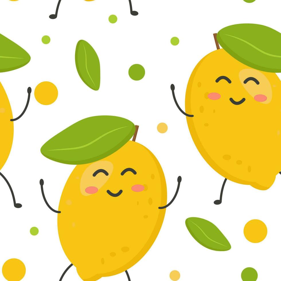 Seamless pattern of cute colorful yellow lemons. vector