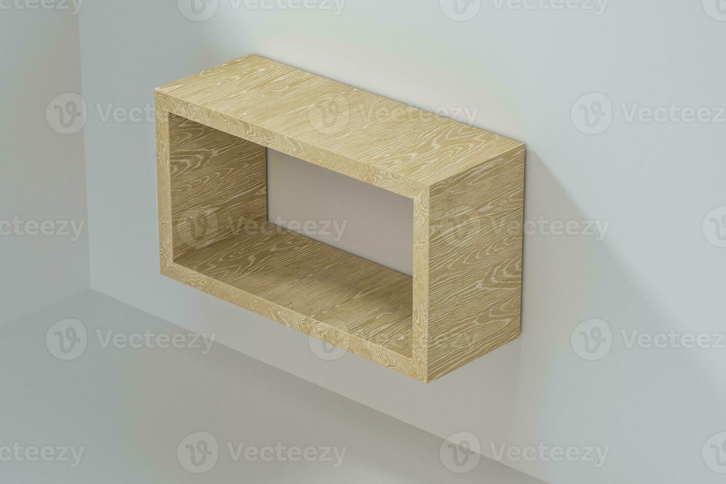 Empty wooden cube shelf in the empty room, 3d rendering. photo