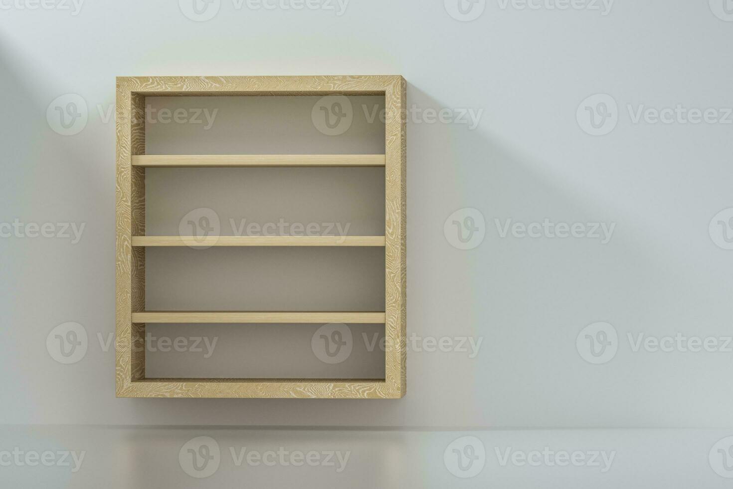 Empty wooden cube shelf in the empty room, 3d rendering. photo