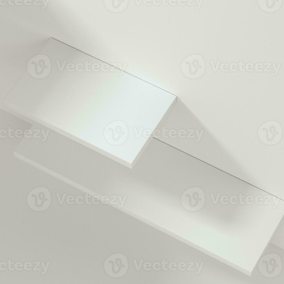 White empty cube shelf in the empty room, 3d rendering. photo