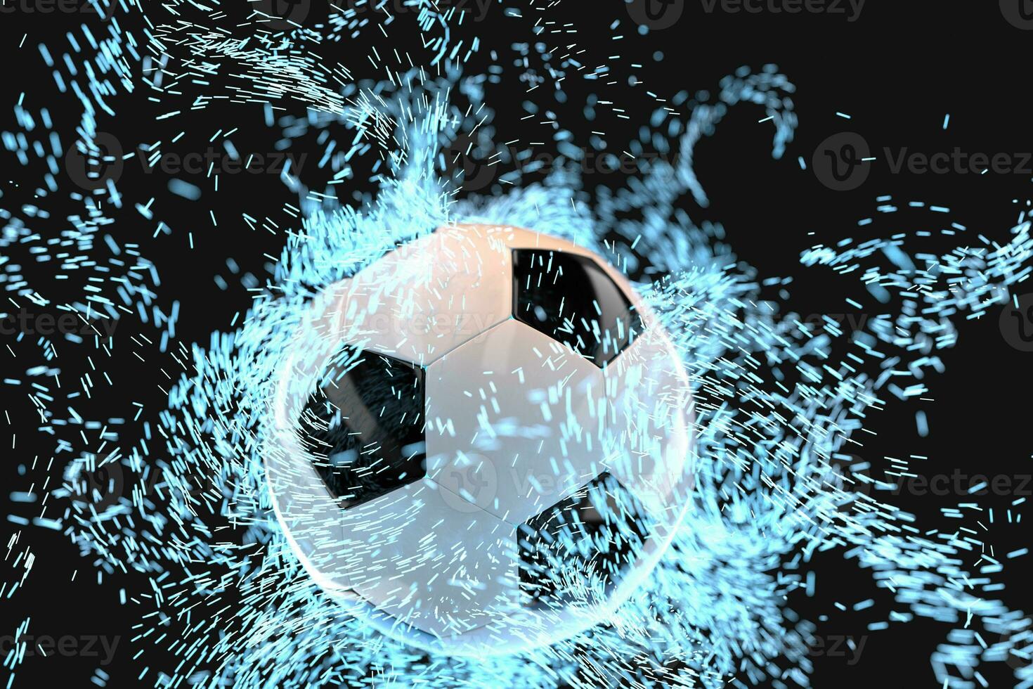 Burning football with dark background, 3d rendering. photo