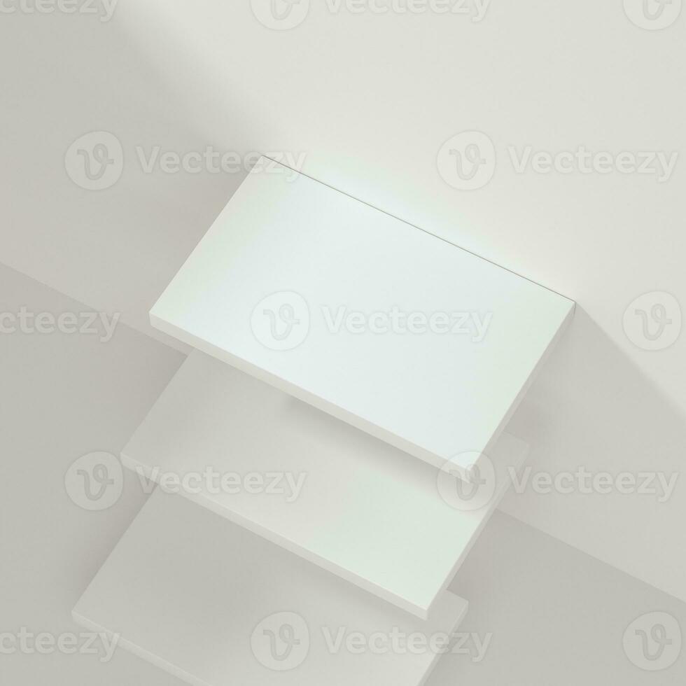 White empty cube shelf in the empty room, 3d rendering. photo