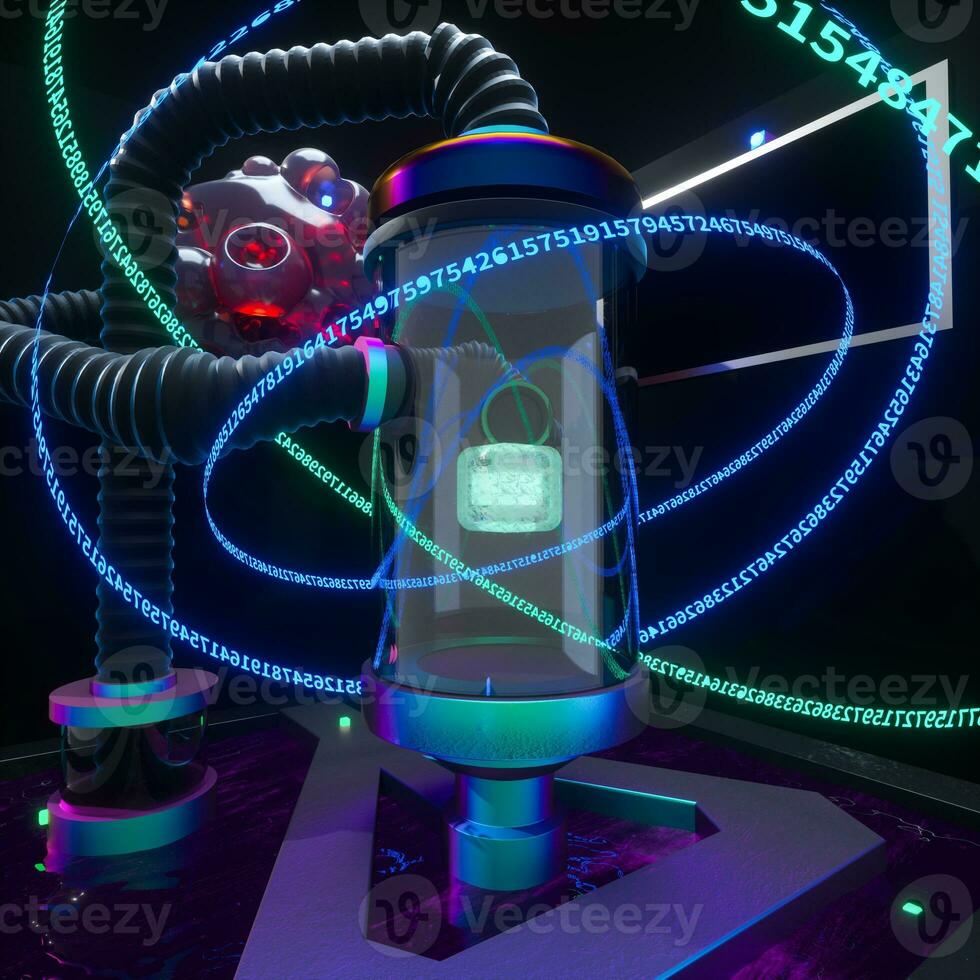 A dark chemistry manufacture workshop, 3d rendering. photo