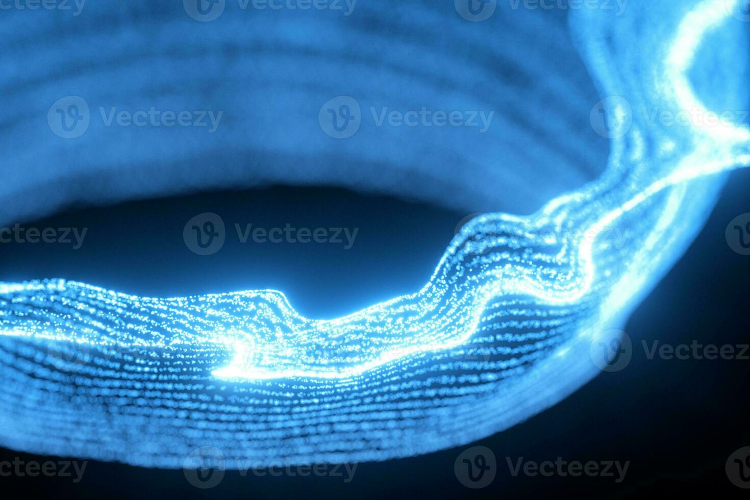 Glowing and flowing particles with dark background, 3d rendering. photo