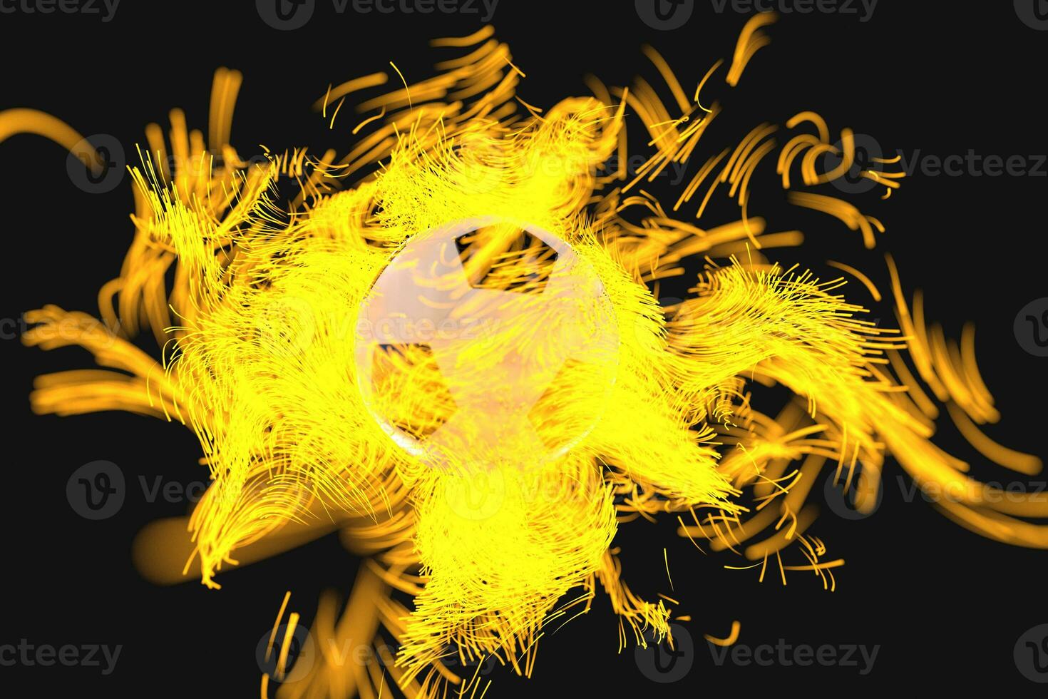 Burning football with dark background, 3d rendering. photo