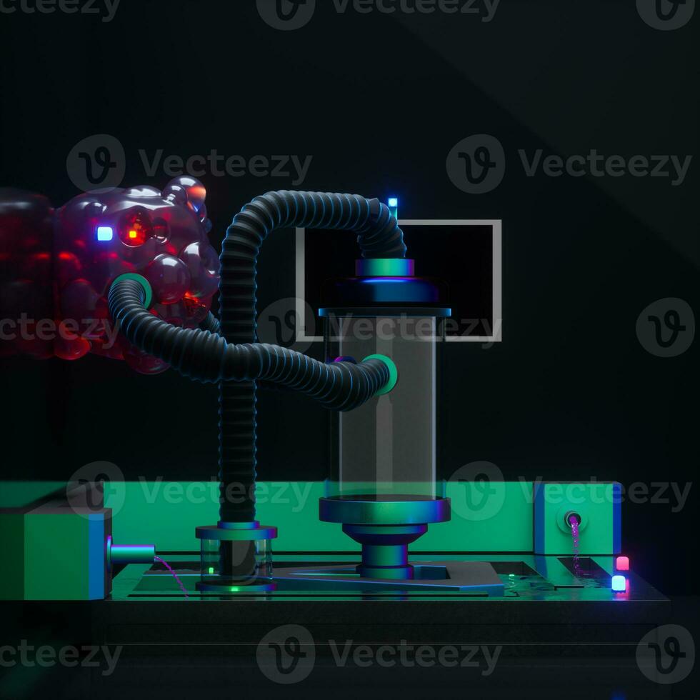 A dark chemistry manufacture workshop, 3d rendering. photo