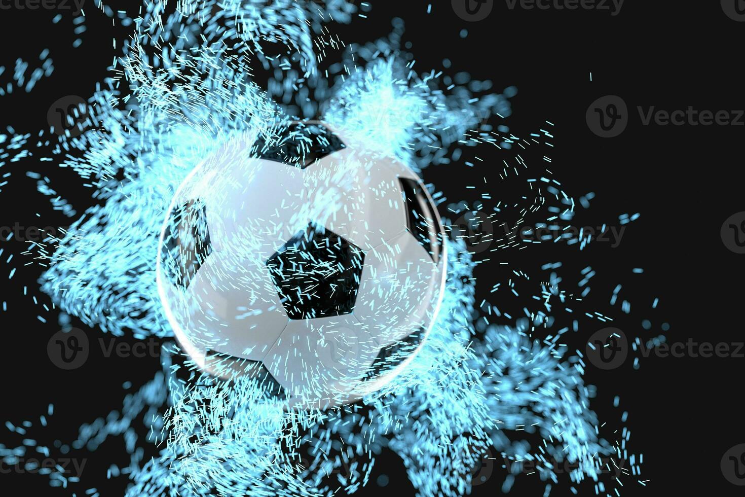 Burning football with dark background, 3d rendering. photo