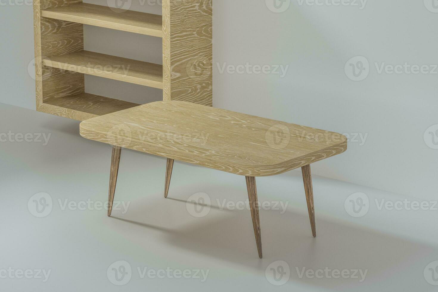 vacío de madera mesa en el vacío habitación, 3d representación. foto