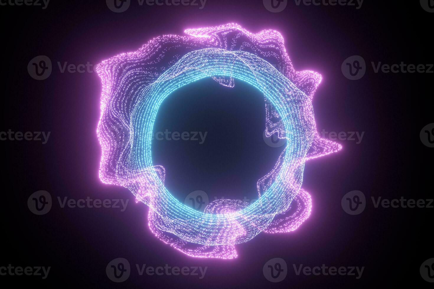 Glowing and flowing particles with dark background, 3d rendering. photo