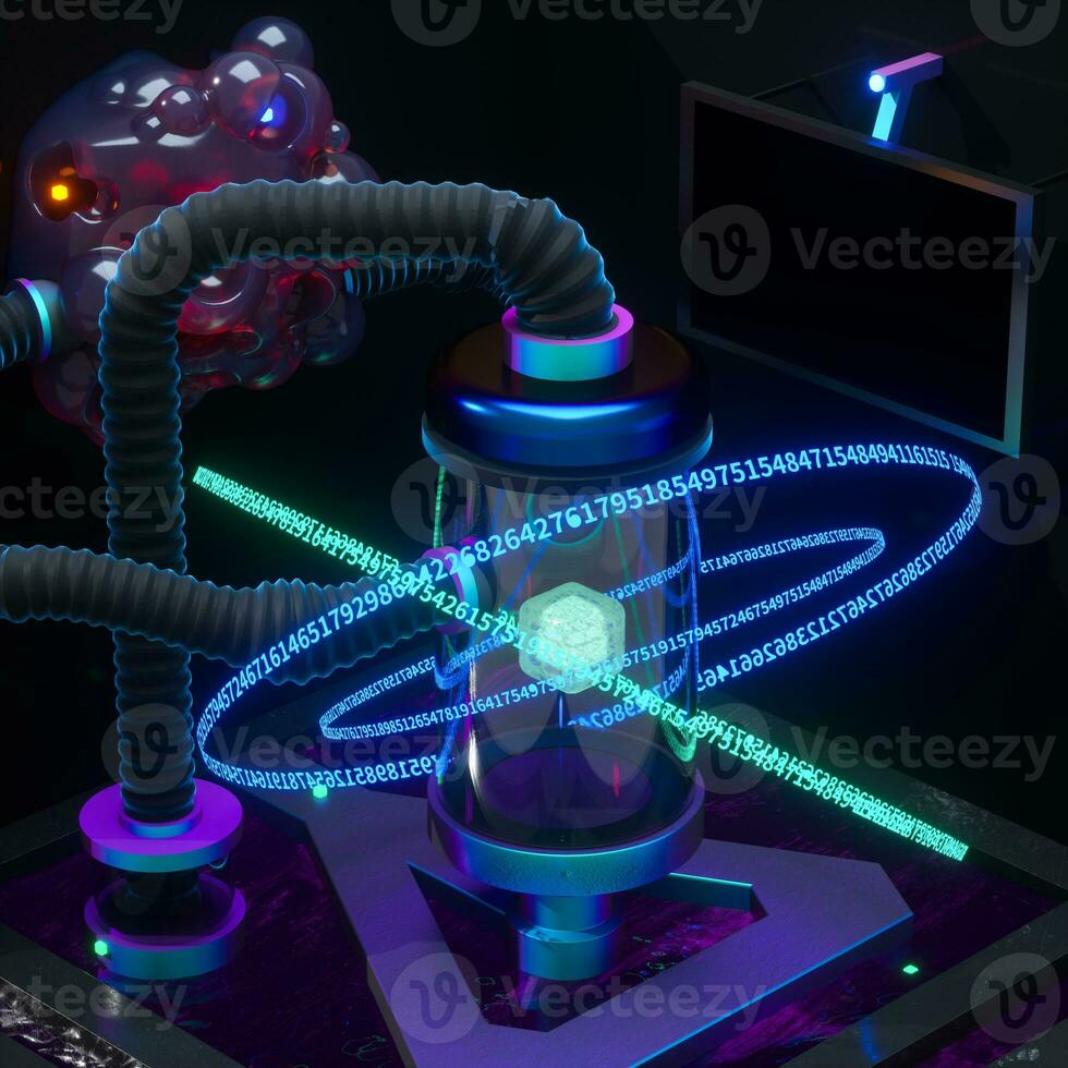 A dark chemistry manufacture workshop, 3d rendering. photo