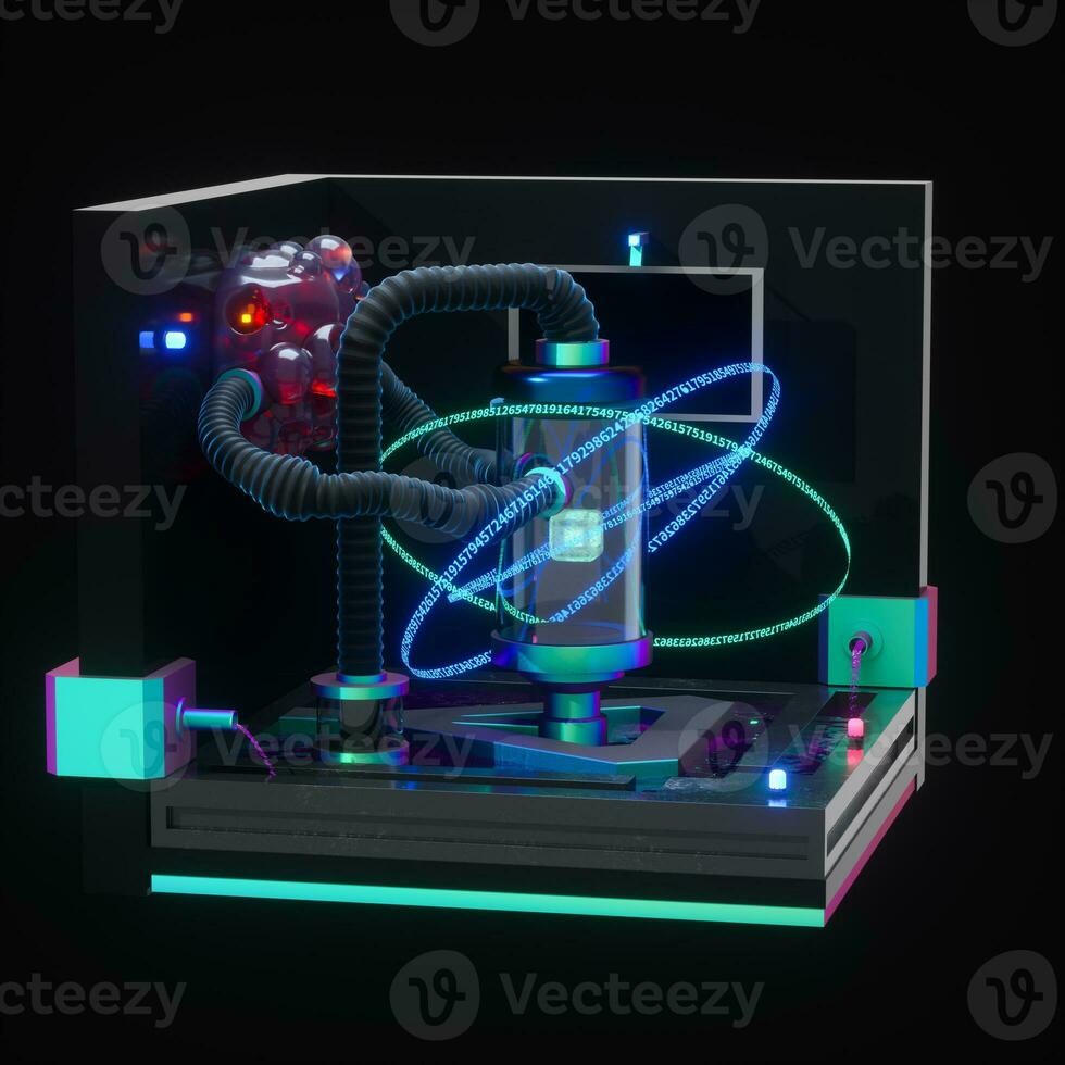 A dark chemistry manufacture workshop, 3d rendering. photo