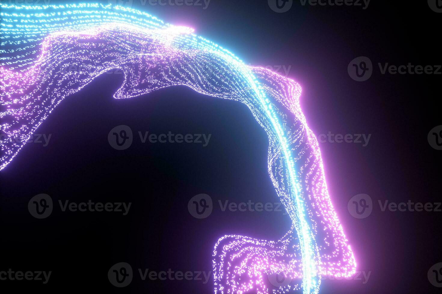 Glowing and flowing particles with dark background, 3d rendering. photo