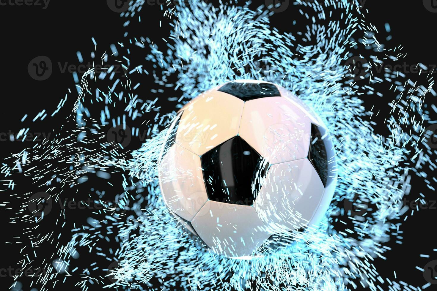 Burning football with dark background, 3d rendering. photo